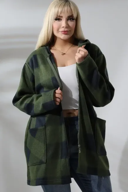 Büyük Beden Polar Sweatshirt-bykbdn-1002Haki - 2