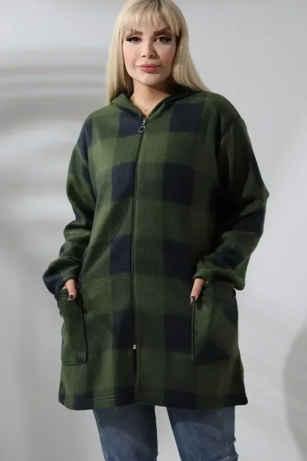 Büyük Beden Polar Sweatshirt-bykbdn-1002Haki - 3