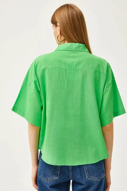 Çift Cep Kısa Kol Keten Gömlek-cln1016-ysl - 4
