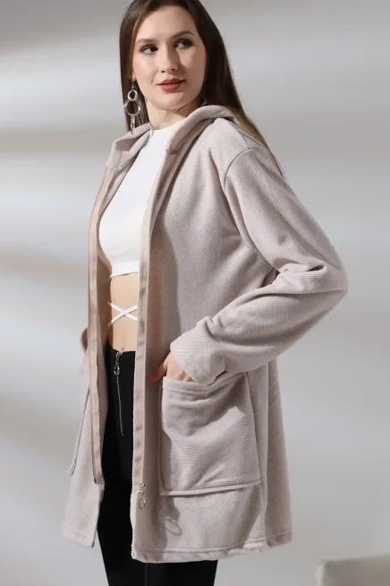 Çizgi Detay Polar Sweatshirt - Büyük Beden-nwcc-1002-krm