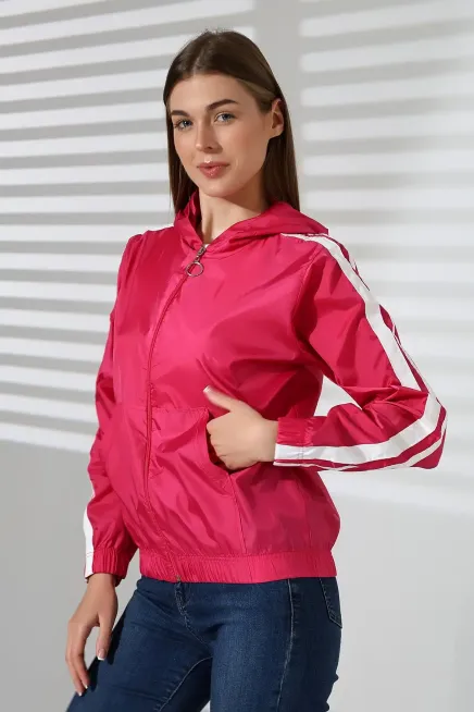 Çizgili Kapşonlu Mevsimlik Mont-1515-ygmrçzgpmb