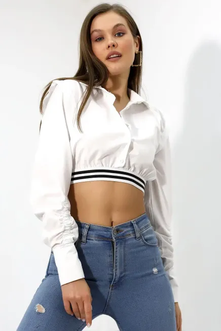 Crop Detaylı Poplin Gömlek-urtgmlk5-byz