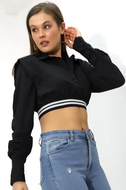 Crop Detaylı Poplin Gömlek-urtgmlk5-syh - 3