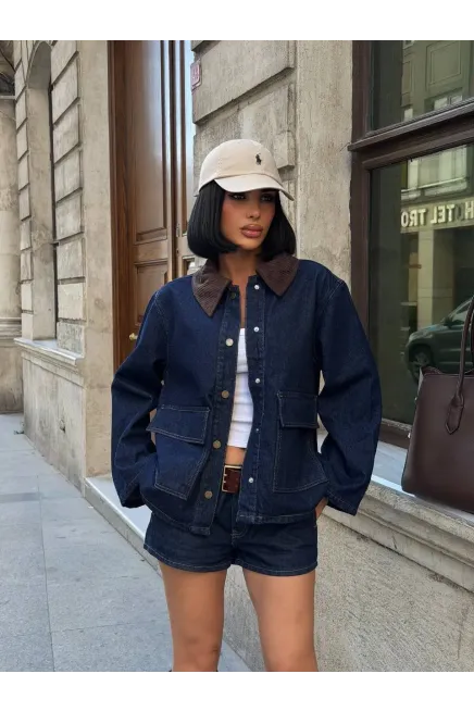 Denim Cep Detaylı Ceket Lacivert - 2