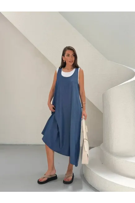 Denim Cepli Elbise ve Tshirt Mavi - 3