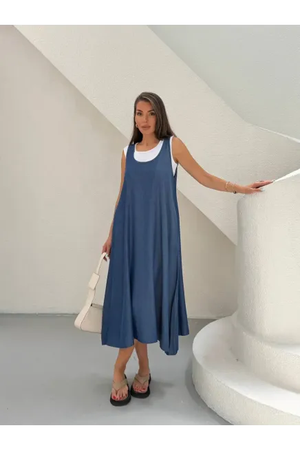 Denim Cepli Elbise ve Tshirt Mavi