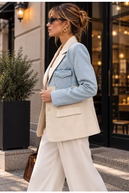 Denim Garnili Gabardin Ceket - 3