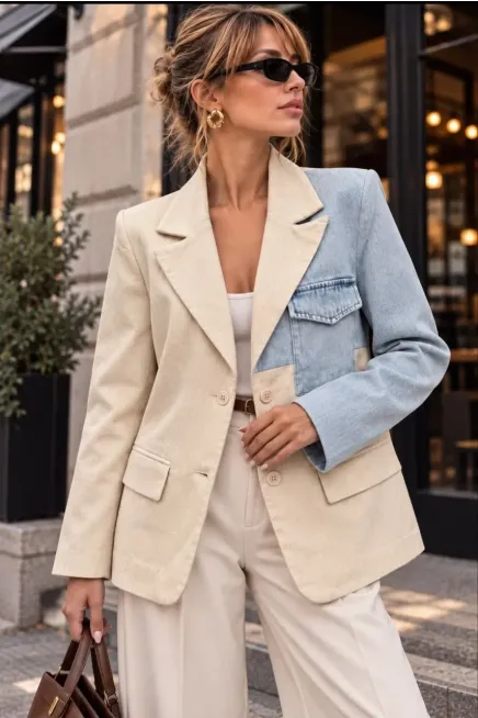 Denim Garnili Gabardin Ceket