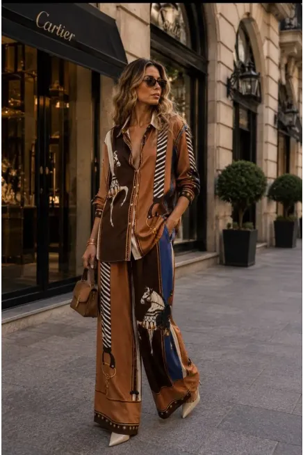 Desenli İthal Jessica Kumaş Takım Kahve