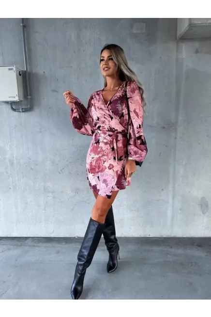 Dijital Baskılı Moss Krep Elbise Pudra-2130-fry-pdr