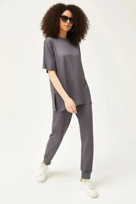 Dökümlü Modal Kumaş Alt Üst Takım-P00013258-gr - 3