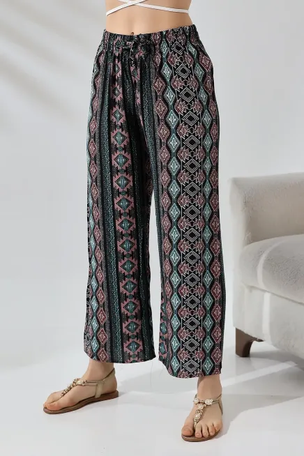 Etnik Desen Bol Paça Viskon Pantalon-cpnt9099-syh - 2