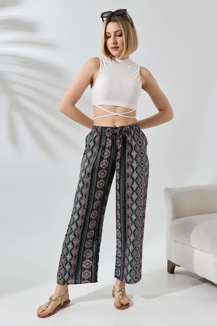 Etnik Desen Bol Paça Viskon Pantalon-cpnt9099-syh - 3
