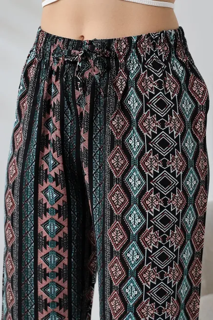 Etnik Desen Bol Paça Viskon Pantalon-cpnt9099-syh - 4