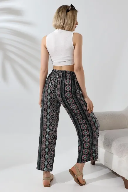 Etnik Desen Bol Paça Viskon Pantalon-cpnt9099-syh