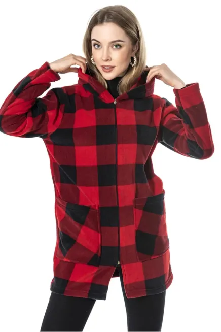 Fermuarlı Ekose Desen Polar Hırka-cchkrek101-krm - 3
