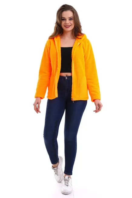 Fermuarlı Neon Polar Sweatshirt-noswet-1001Turuncu