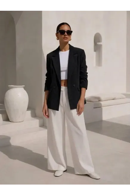 Fitilli Kadife Blazer Ceket Siyah - 2