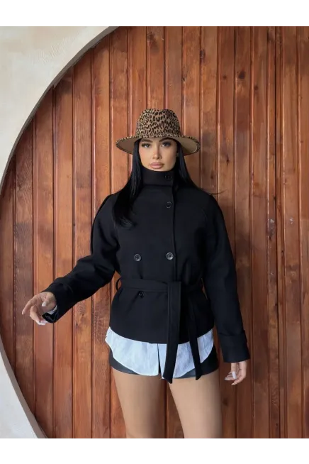İthal Kaşe Bel Kuşaklı Trenç Mont Siyah