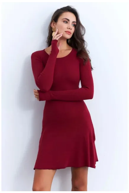 Kadın Bordo Bağlamalı Kaşkorse Mini Elbise-FRY2175_Bordo