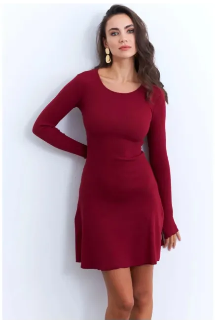 Kadın Bordo Bağlamalı Kaşkorse Mini Elbise-FRY2175_Bordo - 3