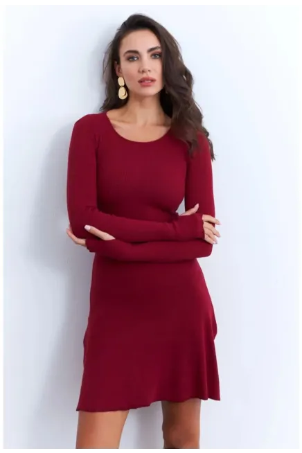 Kadın Bordo Bağlamalı Kaşkorse Mini Elbise-FRY2175_Bordo - 4