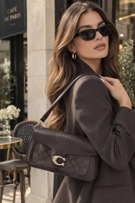 Kahve Desenli Kapaklı Omuz Çantası