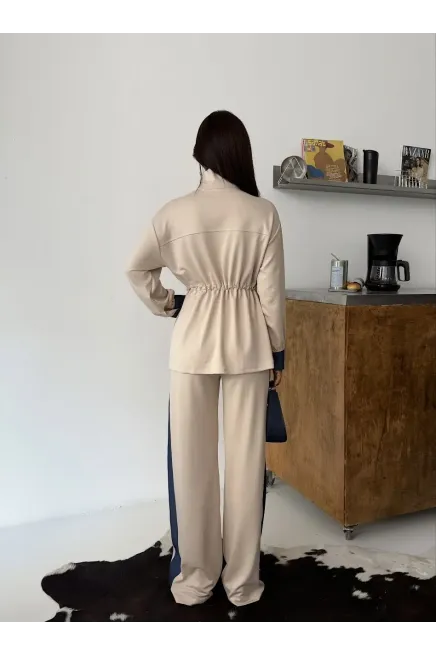 Kot Garnili Dikyaka Modal Kumaş Takım Krem - 3