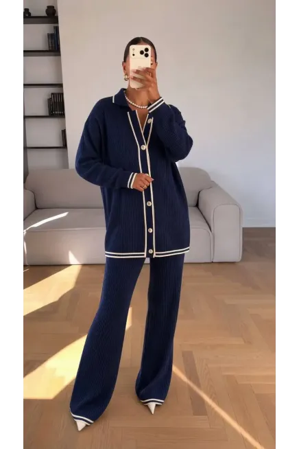 Küçük Saç Örgü Polo Yaka Takım Lacivert - 2