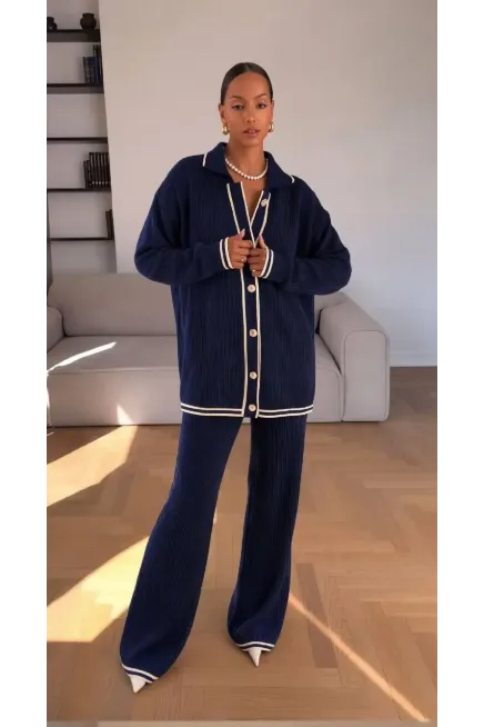Küçük Saç Örgü Polo Yaka Takım Lacivert - 3