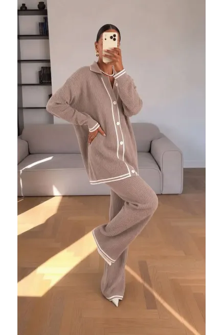 Küçük Saç Örgü Polo Yaka Takım Vizon - 3