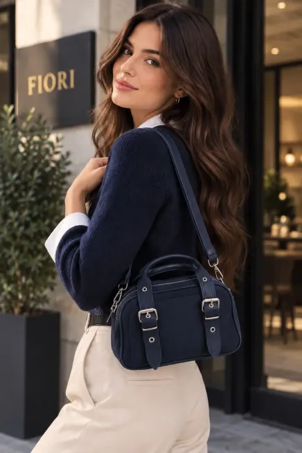 Lacivert Fermuarlı Omuz Çantası