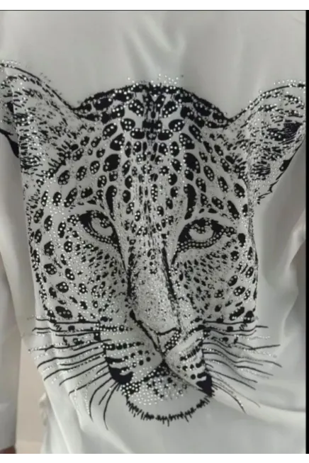 Leopar Desen Baskılı Taşlı Gömlek