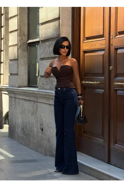 Likralı Bootcut Flare Jeans Lacivert