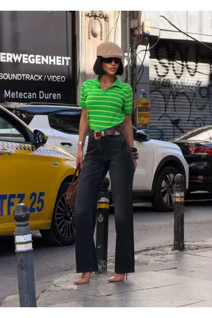 Likrasız Geniş Paça Paça Jean Siyah