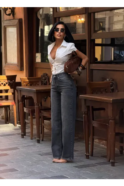 Likrasız Wide Leg Jeans - 2