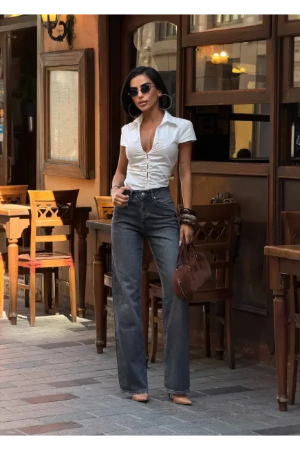 Likrasız Wide Leg Jeans