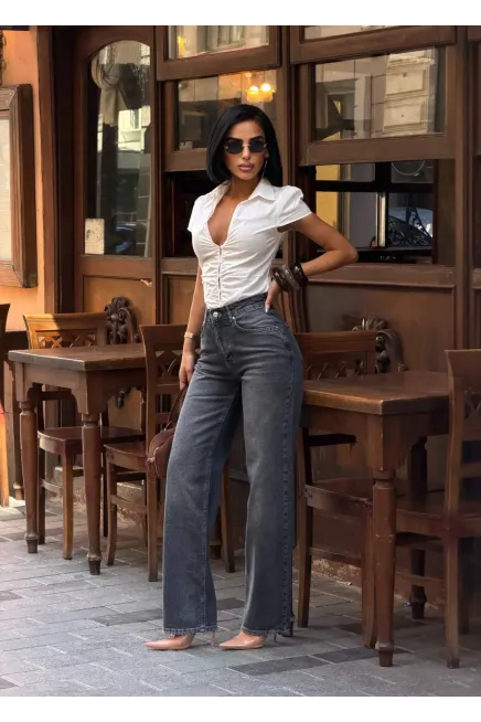 Likrasız Wide Leg Jeans - 4