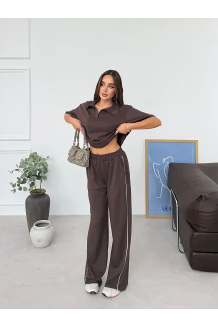 Modal Kumaş Gömlek Yaka Alt Üst Takım Kahve