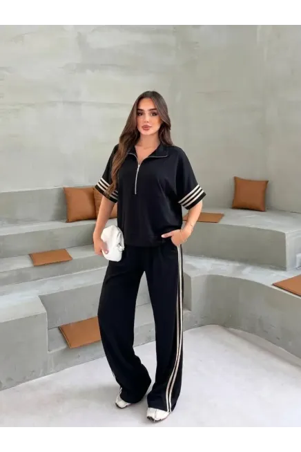 Modal Kumaş Şerit Detaylı İkili Eşofman Takımı Siyah - 2