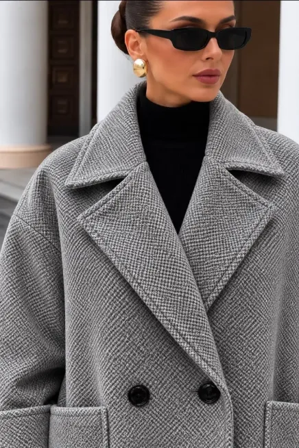 Oversize Kalıp Kase Kaban Gri