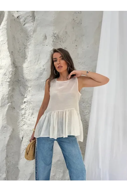 Pamuk Modal Kumaş Kolsuz Bluz Beyaz