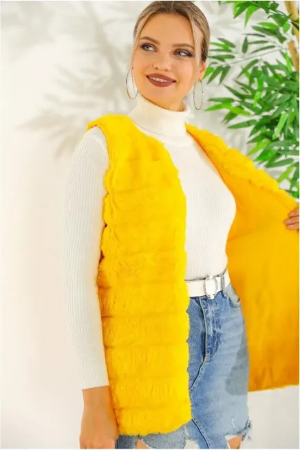 Peluş Suni Kürk Yelek-krkylk-110-sar
