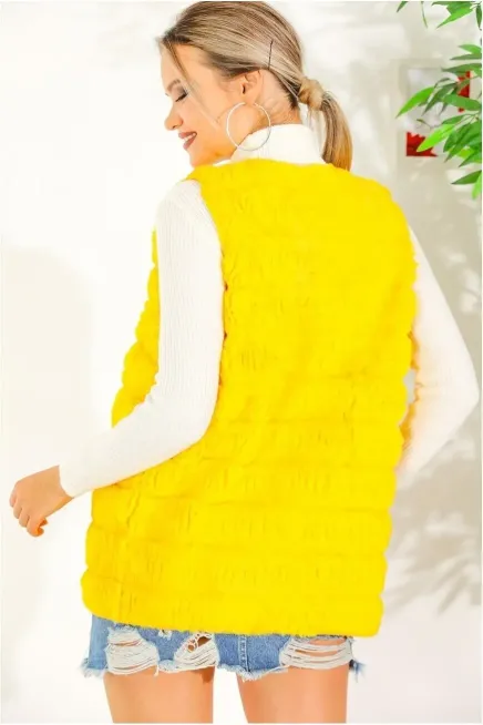 Peluş Suni Kürk Yelek-krkylk-110-sar