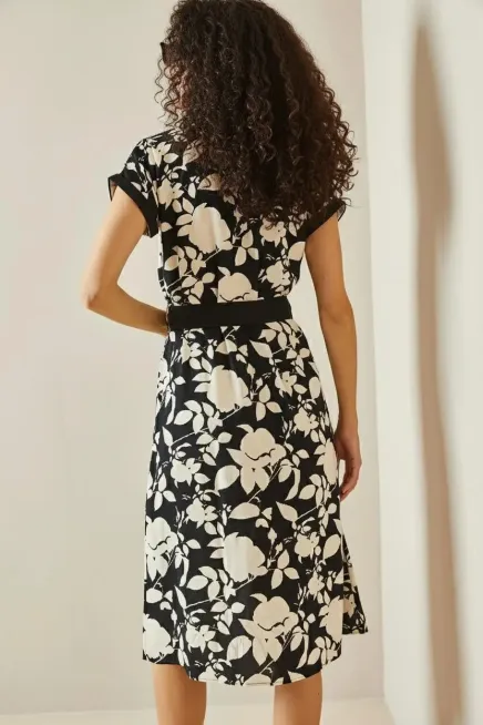 Polo Yaka Desenli Midi Elbise-P00013256-syh - 4