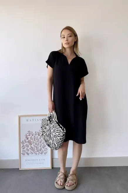 Polo Yaka Kısa Kol Elbise-700-2883-syh