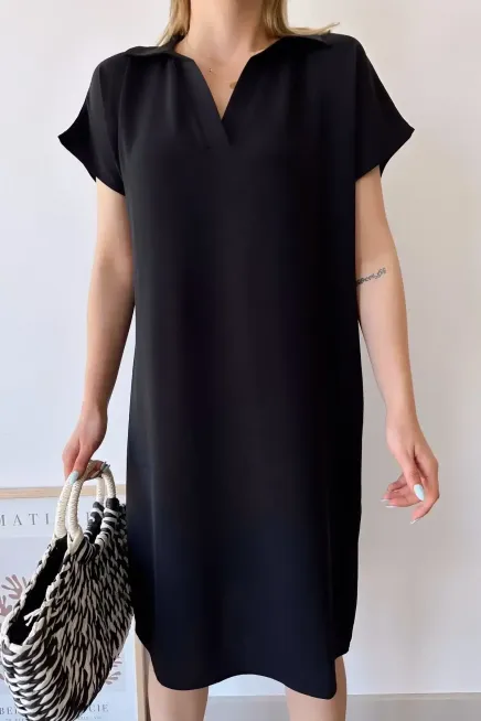 Polo Yaka Kısa Kol Elbise-700-2883-syh - 2