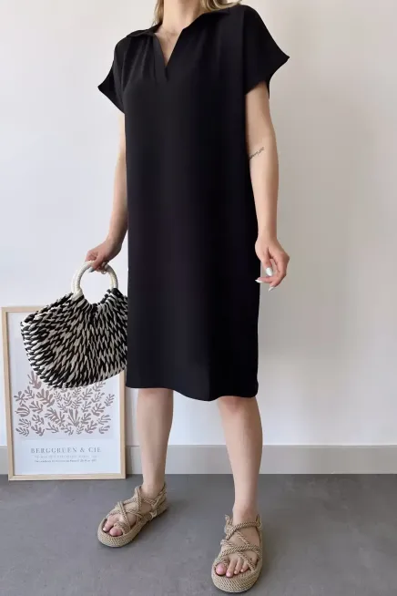 Polo Yaka Kısa Kol Elbise-700-2883-syh - 4