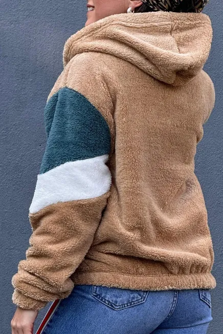Renk Bloklu Bomber Polar Peluş Sweatshirt-P00012802-sr