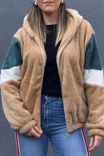 Renk Bloklu Bomber Polar Peluş Sweatshirt-P00012802-sr